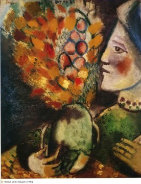 Marc Chagall œuvres - Femme au bouquet contemporain Marc Chagall